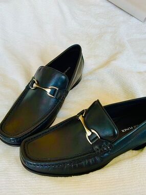 Donald Pliner Black Leather Silver Bit Loafers - Men’s Size 11.5 NWOT